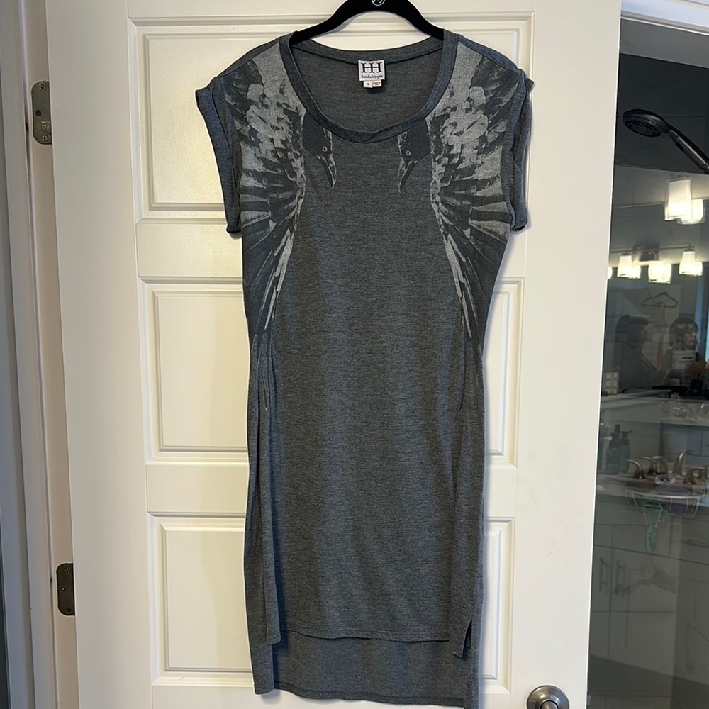 Haute Hippie Gray Graphic Asymmetrical Cap Sleeve Tunic